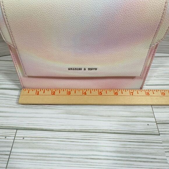 CHARLES & KEITH PASTEL PINK TIE DYE SILVER TONE CHAIN FAUX LEATHER CROSSBODY NWT - Picture 4 of 9
